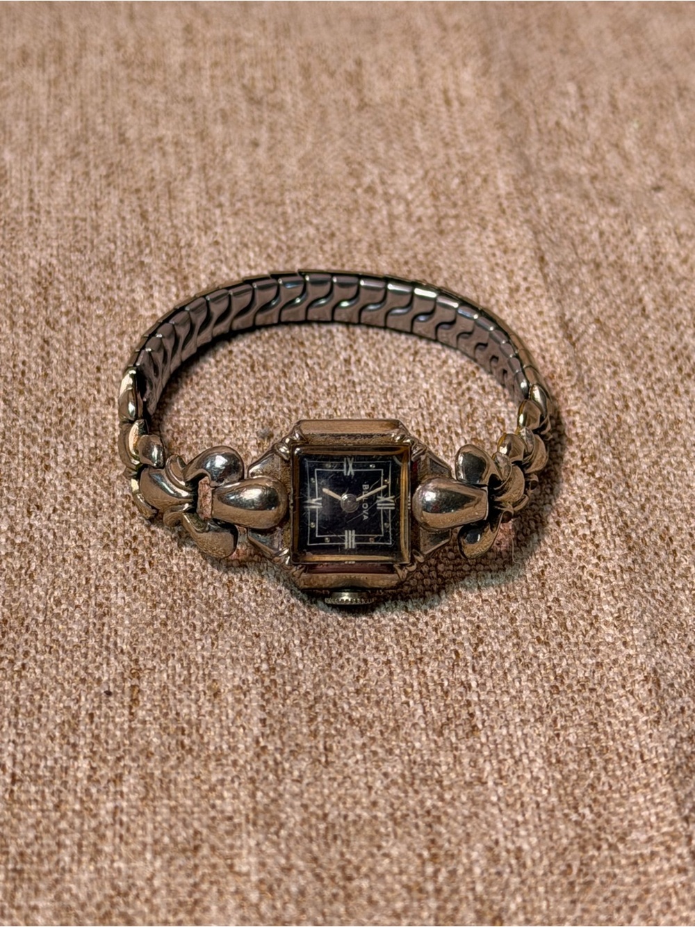 Vintage Bulova Ladies Mechanical Watch 10K Gold Filled Black Dial Art Deco